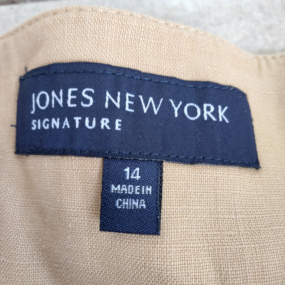 Jones New York Signature Tan 100% Linen Womens Sz 14 Belted Midi Skirt Lagenlook - Picture 7 of 12